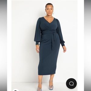 Eloquii blue midi crossover dress. Worn once for three hours.